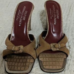Vintage Donald Pliner couture croc slide heels